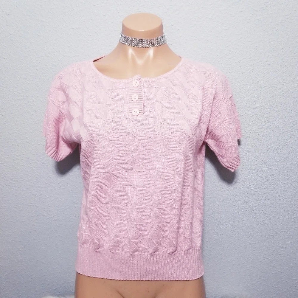Vintage 80s retro new wave pink sweater top blouse SMALL - Picture 1 of 5